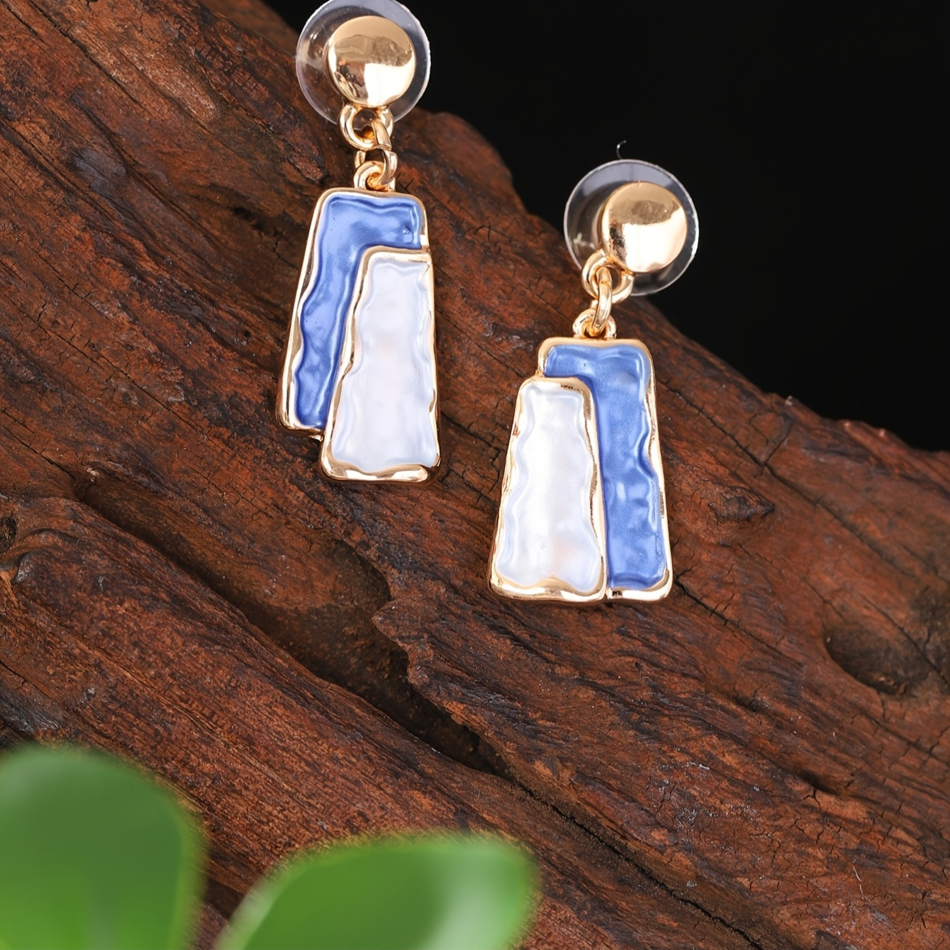 Geometric Japanese Earrings & Khaki Necklace Set